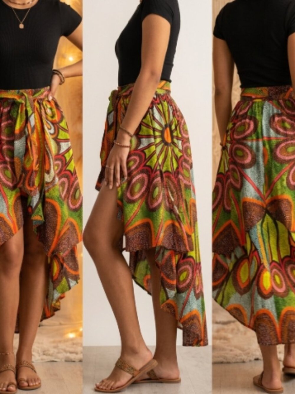 Floral Statement Asymmetrical Skirt XL Boho Artwear Cottagecore Multicolor Artsy